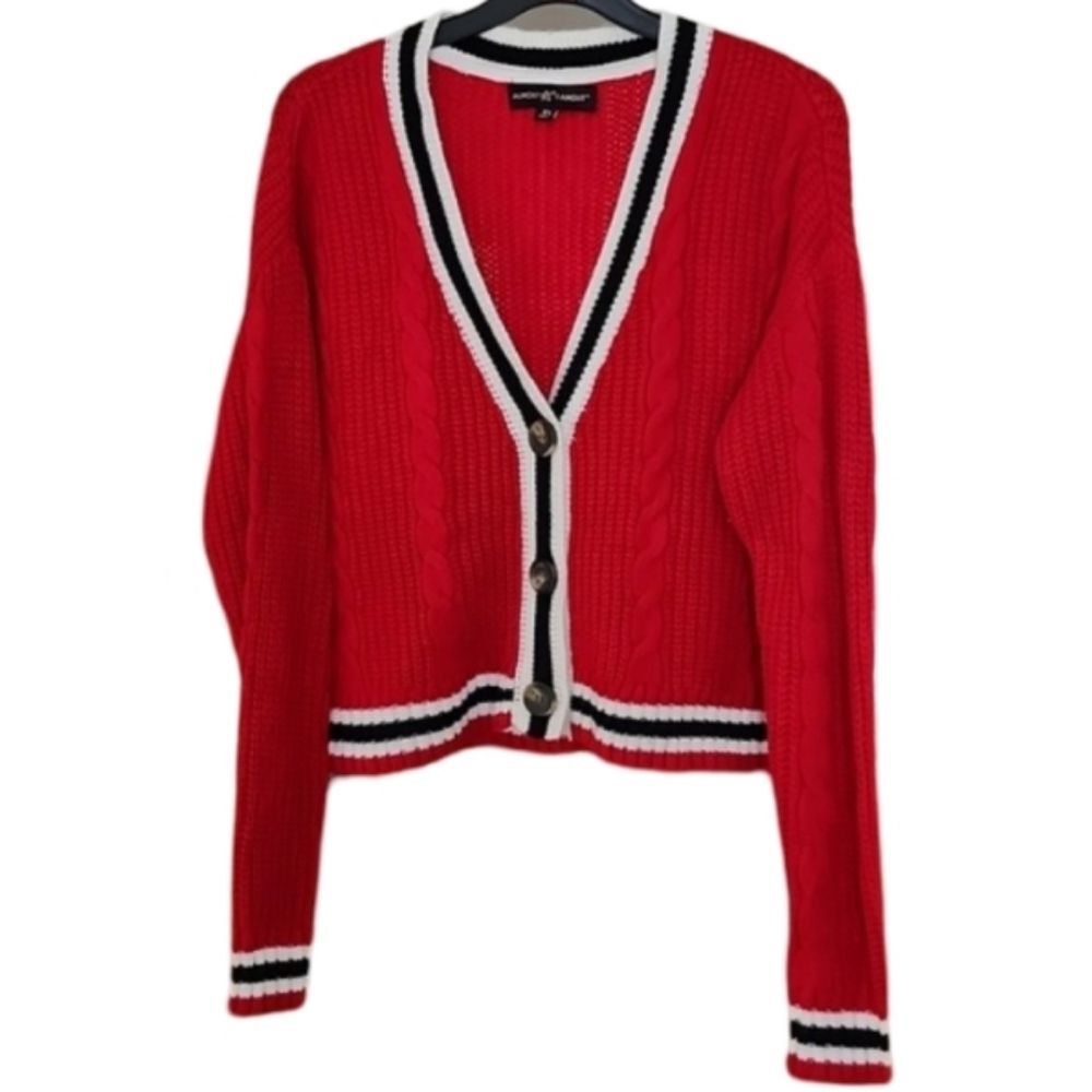Almost Famous Trendy Red‎ Crop  Cable Knit Cardigan Women's XS